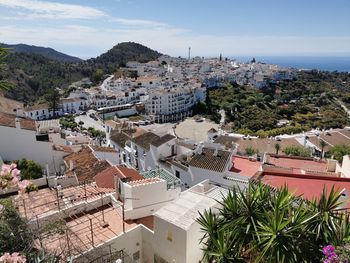 High angle view of townscape against sky
