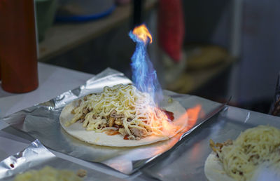 Close-up of food served in plate