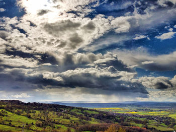 Scenic view of field against cloudy sky