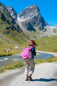 Rear view of woman on mountain