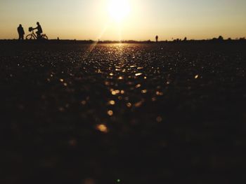 Surface level of road at sunset