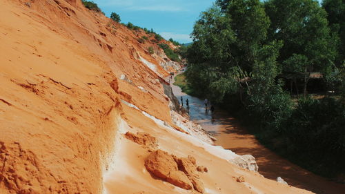 Scenic view of rock formation amidst trees against sky