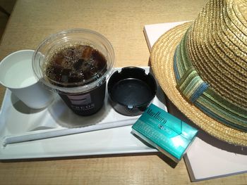 High angle view of coffee on table