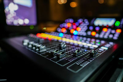 Close-up of illuminated lighting equipment