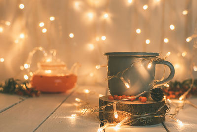 Close-up of coffee cup on table