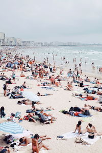 High angle view of people on beach