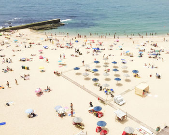 High angle view of people on beach