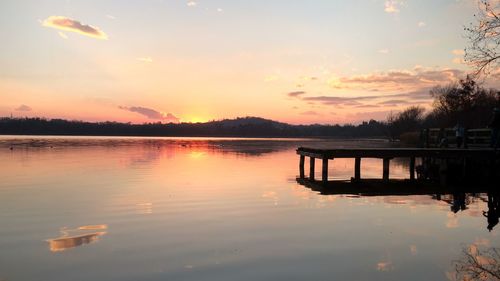 Scenic view of lake against sky during sunset