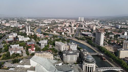 High angle view of buildings in city