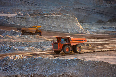 High angle view of trucks at construction site