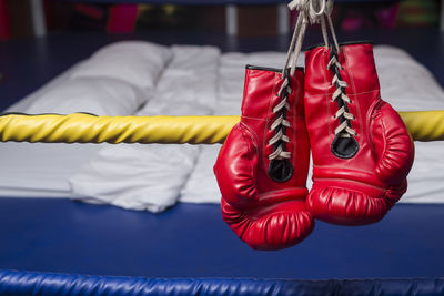 Close-up of red clothes hanging