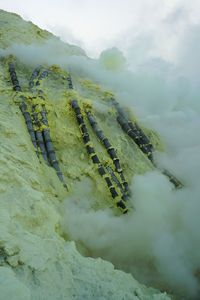 Aerial view of mountain against cloudy sky