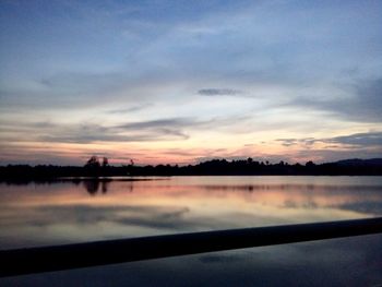 Scenic view of calm lake at sunset