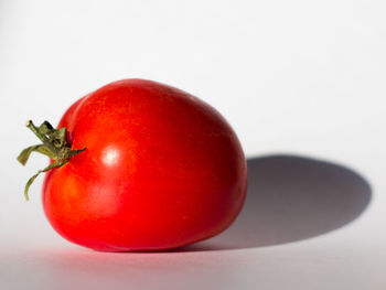 Close-up of red tomatoes on white background