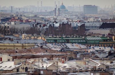 High angle view of buildings in town