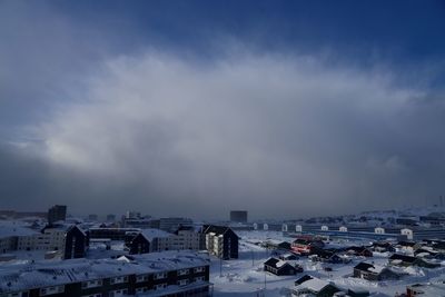 High angle view of townscape against sky during winter