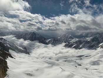 Scenic view of snowcapped mountains against sky