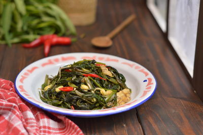 High angle view of vegetables in bowl on table