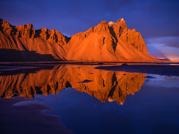 Scenic view of lake against mountains against sky