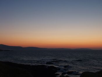 View of calm beach at sunset