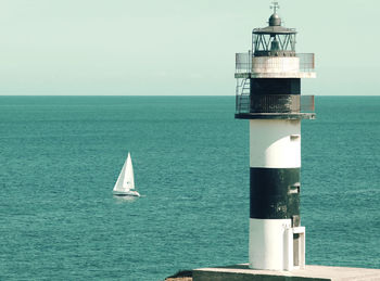 Scenic view of seascape against blue sky