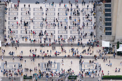 High angle view of people in city