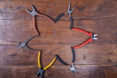 High angle view of wood on table