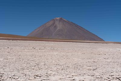 Scenic view of desert against clear blue sky