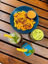 High angle view of food on table