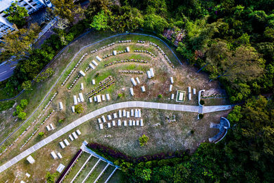 High angle view of park in city