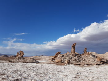 Rock formations on landscape against sky