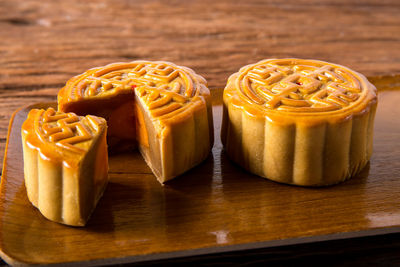High angle view of dessert on table