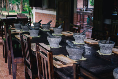 Chairs and table in restaurant