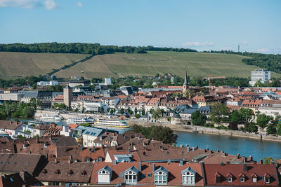 High angle view of townscape against sky