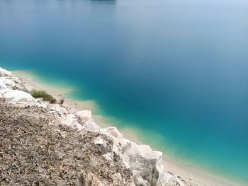 High angle view of rocks on beach