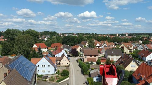 High angle view of townscape against sky