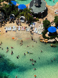 High angle view of people at beach