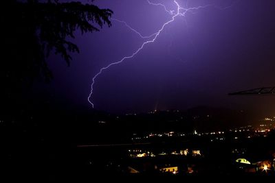 Lightning in sky at night