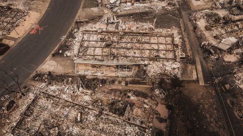 High angle view of damaged wall