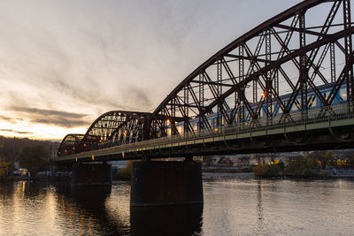 A railway bridge on moldava river in prague
