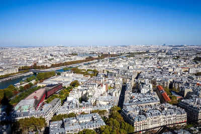 High angle view of city against clear sky