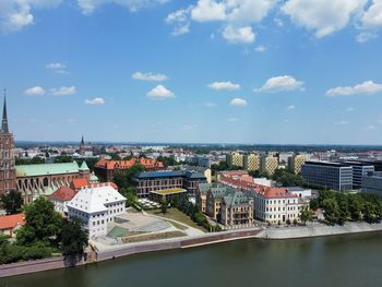 High angle view of townscape against sky