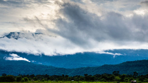 Scenic view of mountains against dramatic sky