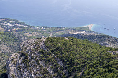 High angle view of sea and mountains