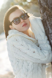 Portrait of woman in snow