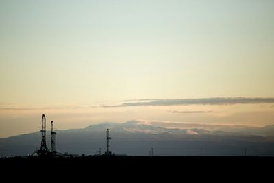 Scenic view of landscape against sky at sunset