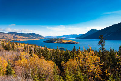 Scenic view of lake against sky during autumn