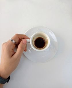 Hand holding coffee cup