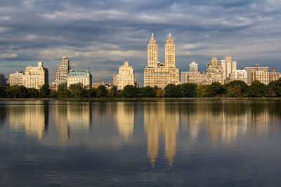 Reflection of buildings in lake