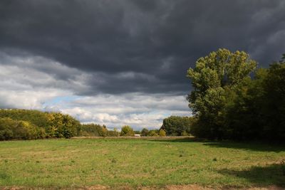 Scenic view of land against sky